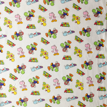 Mario and Yoshi Quilter’s Cotton from Maywood Studio #30467 Fabric By The Yard - Wide shot